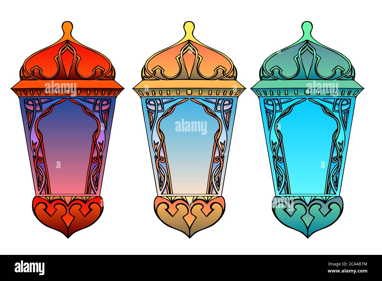 Set of colorful arabic lanterns. Ramadan lantern. The Muslim festival