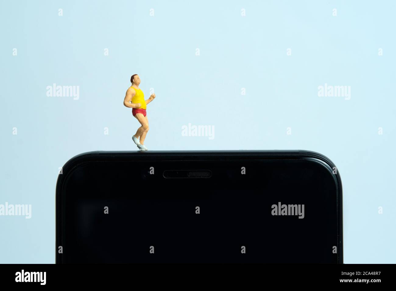Running and jogging tracking app concept. A fat men running above
