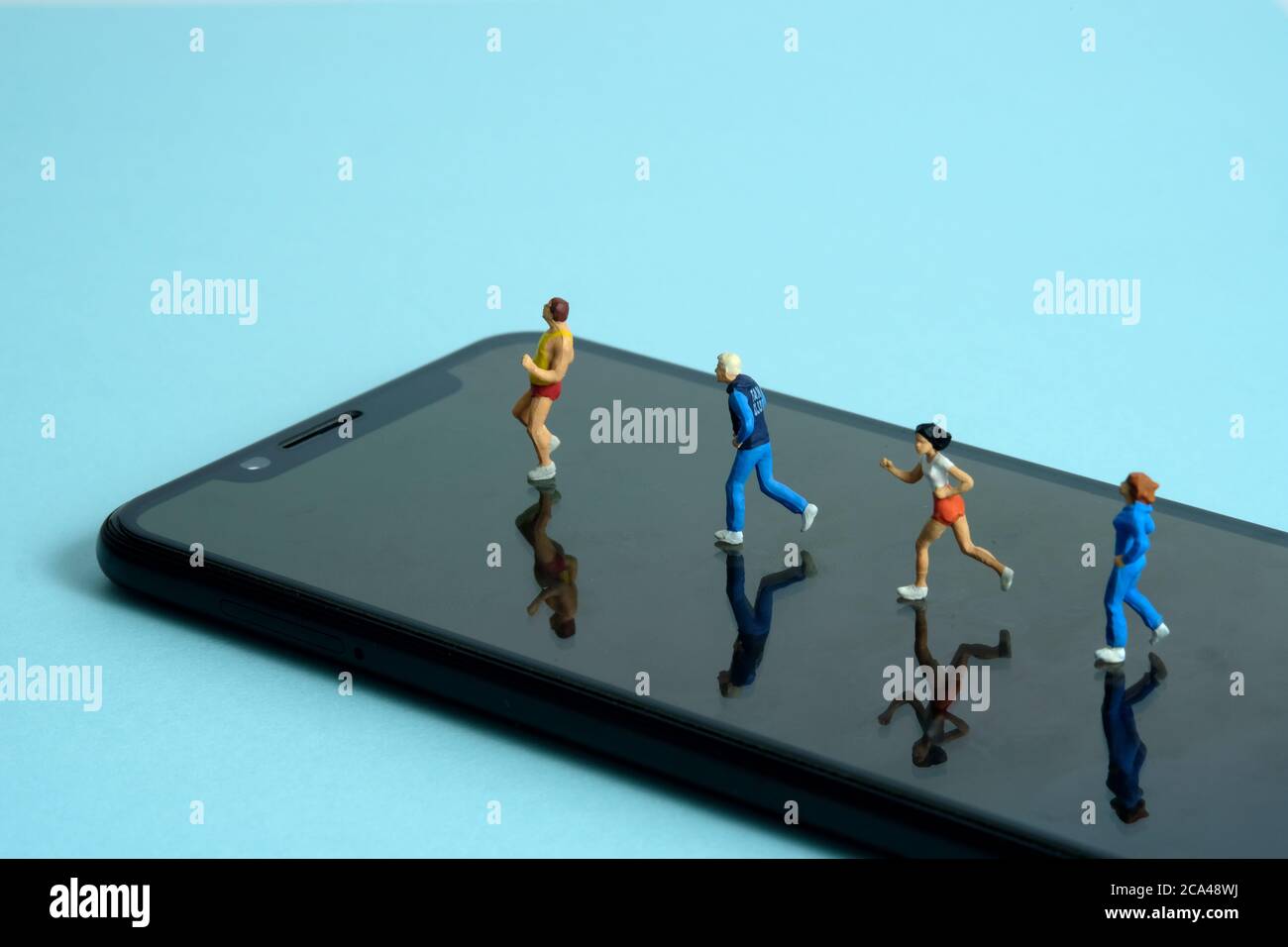 Running and jogging tracking app concept. A family running above