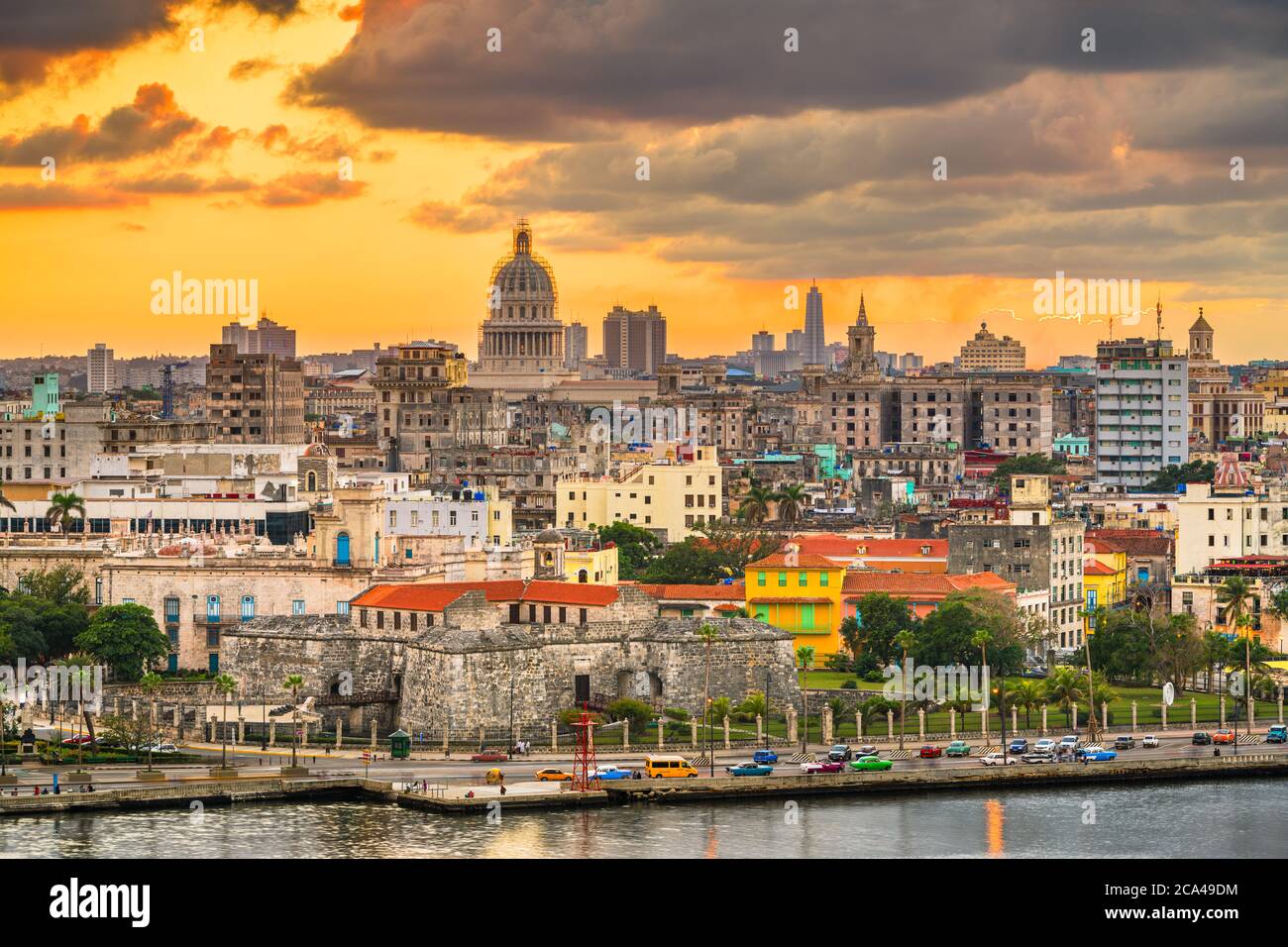 Havana, Cuba downtown skyline at dusk. Stock Photo