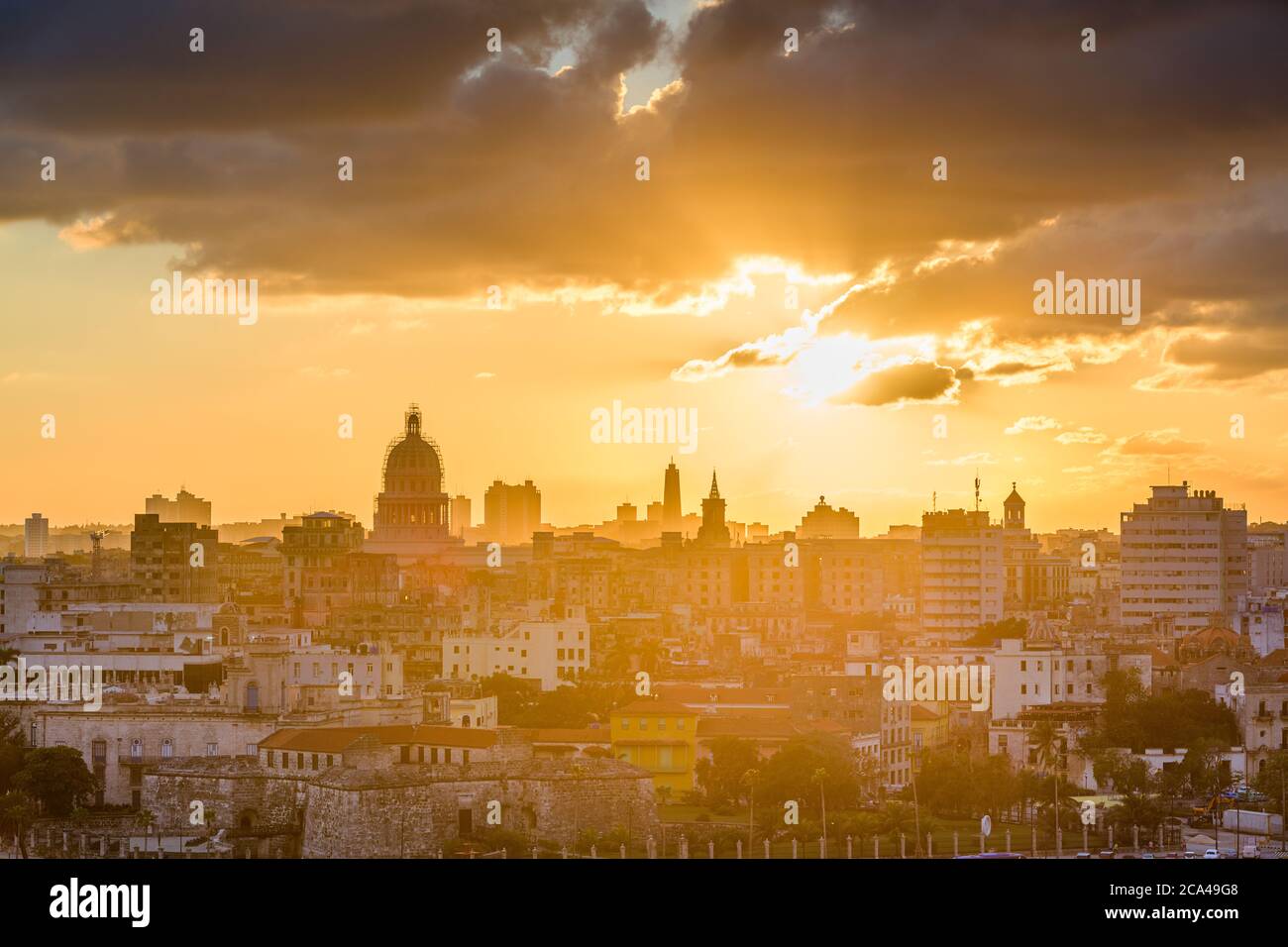 Havana, Cuba downtown skyline at sunset. Stock Photo