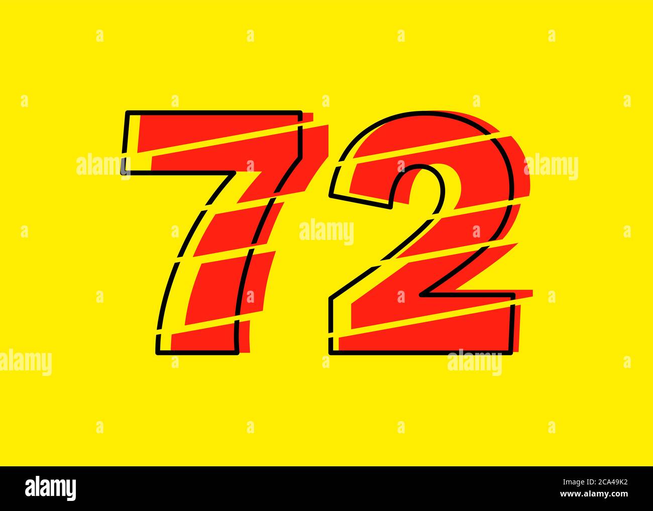 Glitch Modern Red 72 Number Design Vector Illustration. Numeral Vector ...