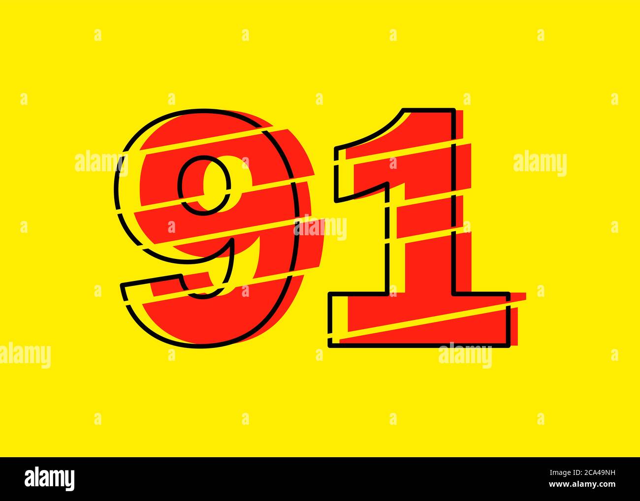 Glitch Modern Red 91 Number Design Vector Illustration. Numeral Vector Trendy Flat Line Style. Vector Elements Illustration Template for Web Design or Stock Vector