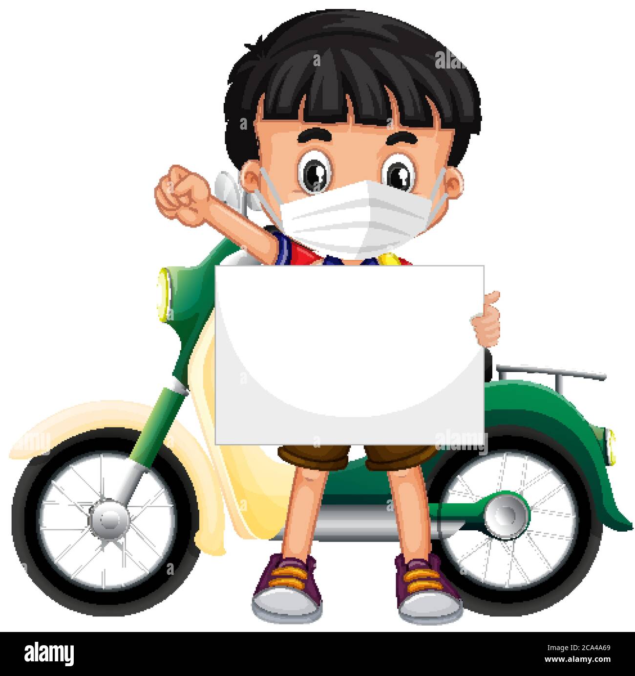 Cute young boy cartoon character holding blank banner illustration ...