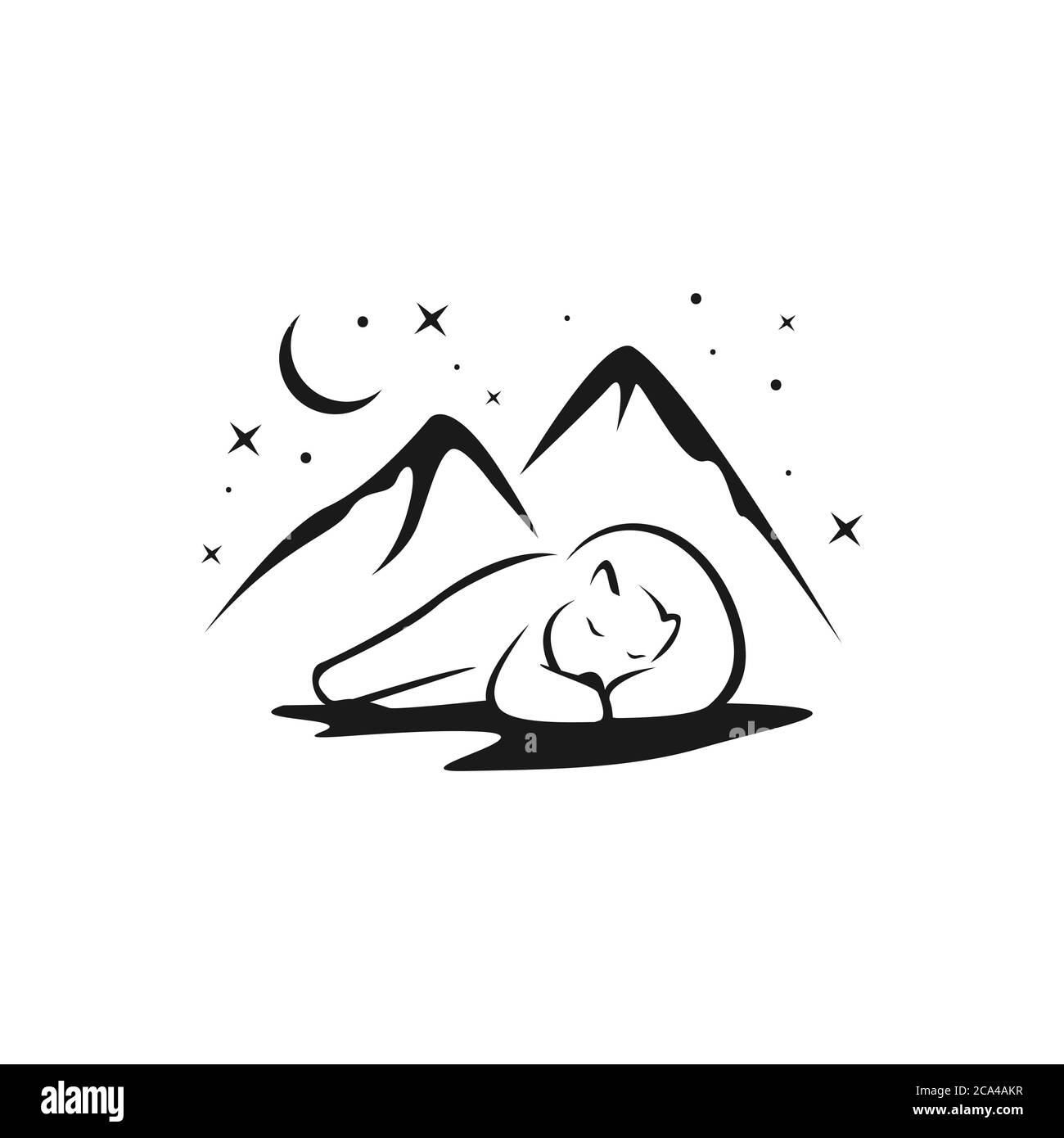 silhouette of sleeping bear vector illustration isolated on a white background Stock Vector