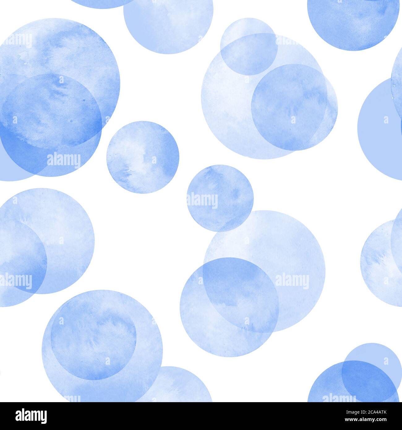 Circles blue navy indigo watercolor seamless pattern. Abstract watercolour background with color circles on white. Hand drawn round shaped texture. Pr Stock Photo