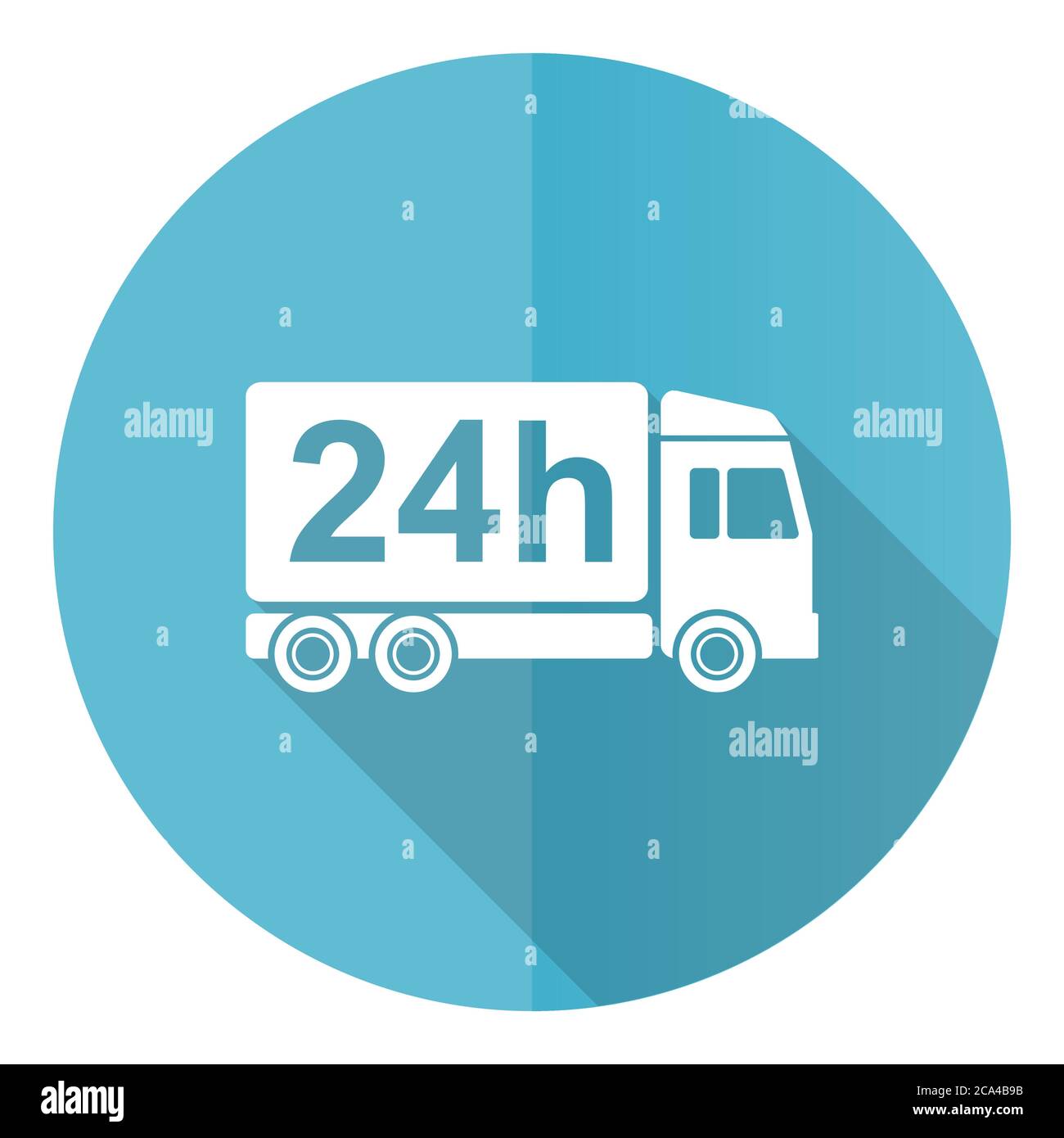Delivery vector icon, flat design blue round web button isolated on white background Stock Vector