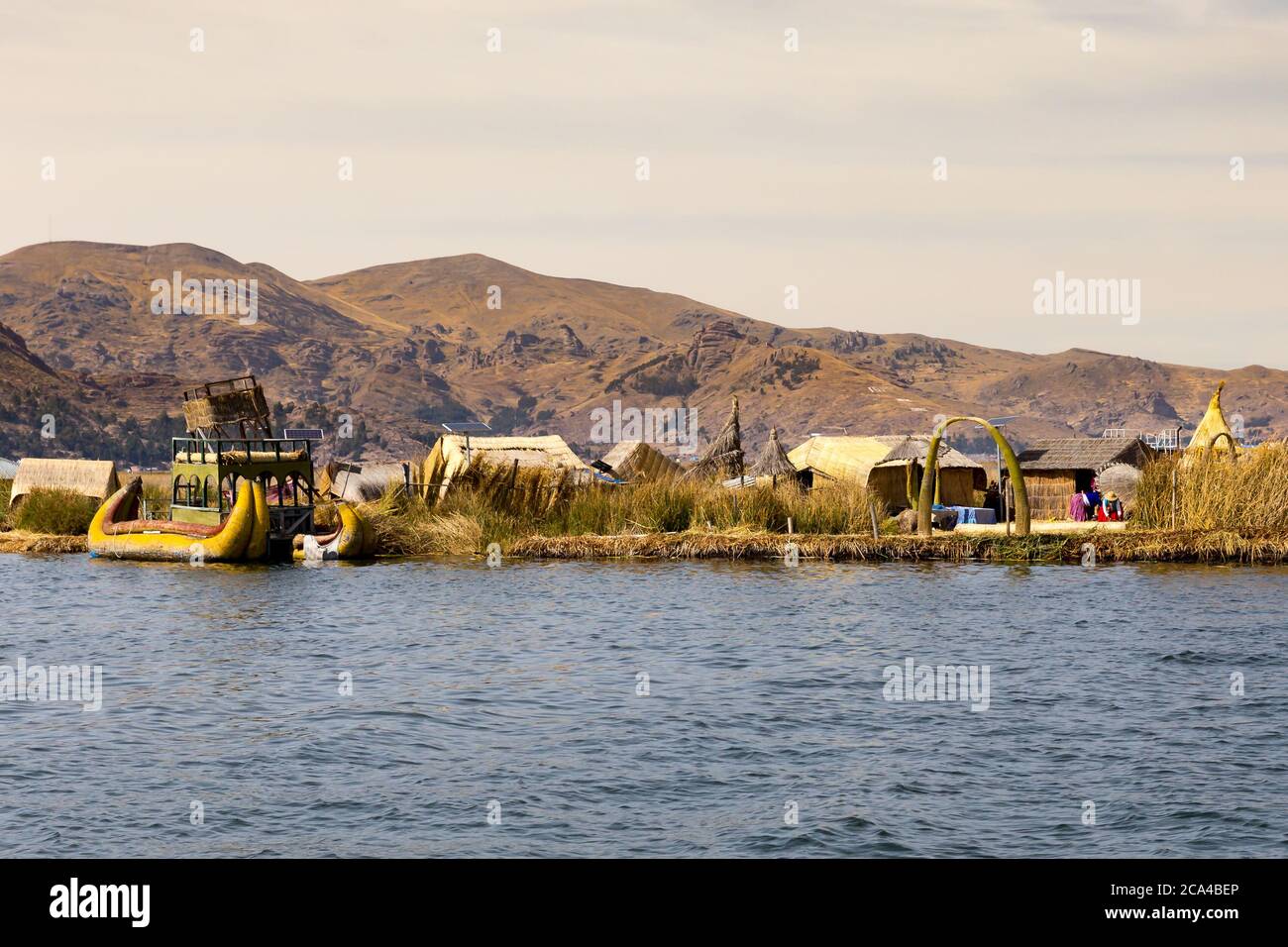 Puno, Peru - september 26, 2018:  Uros Floating islands in Titikaka lake at the Border between Peru and Bolivia, in Peru Stock Photo