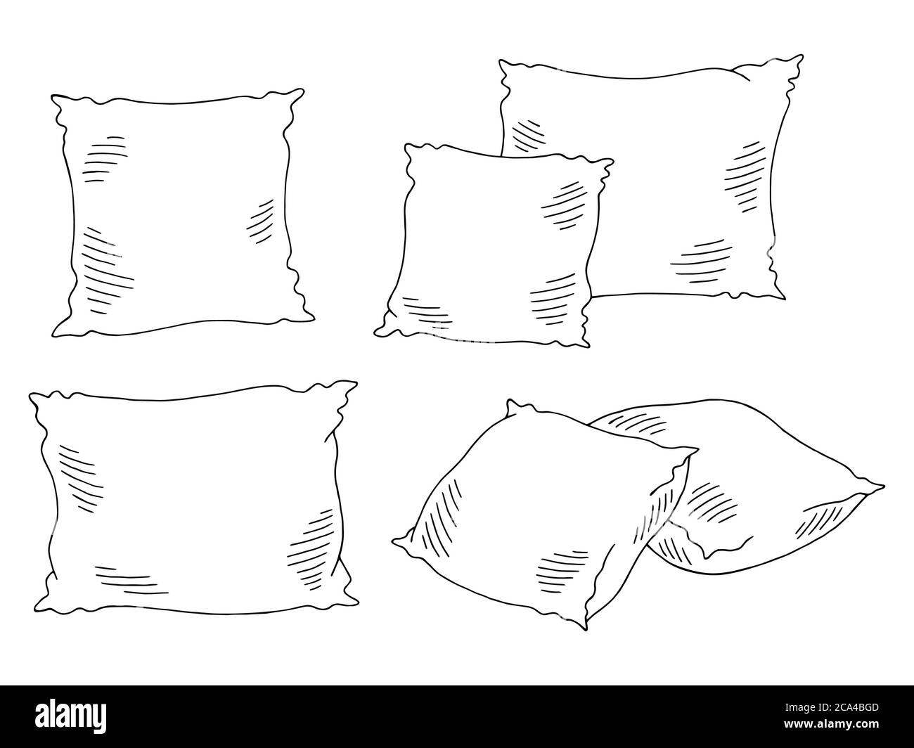 Pillows set graphic black white isolated sketch illustration vector Stock Vector