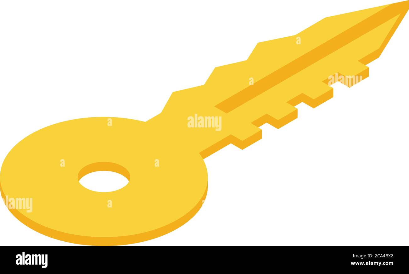 Gold key authentication icon, isometric style Stock Vector