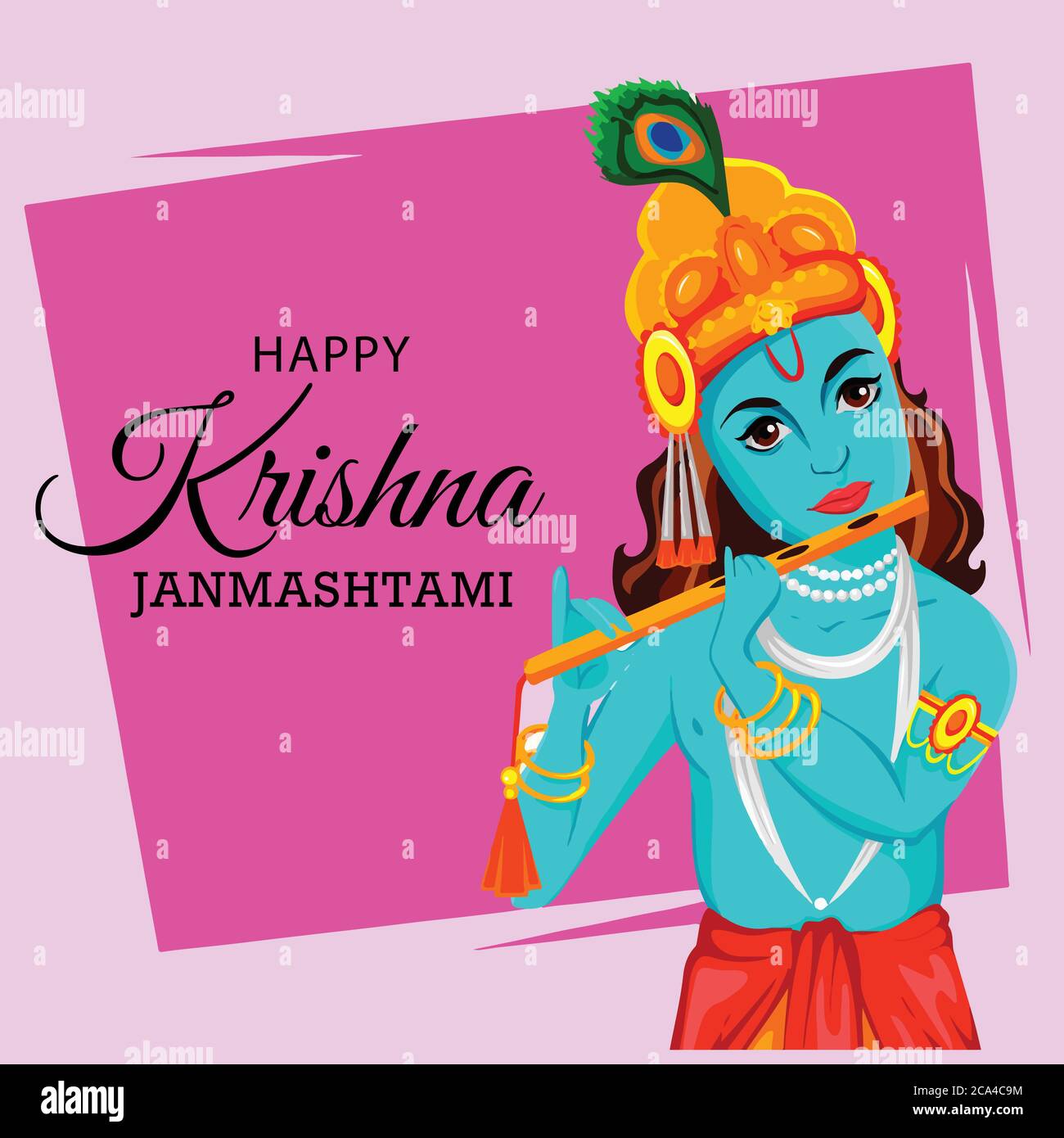 Happy Krishna Janmashtami greeting card. Lord Krishna Indian God ...