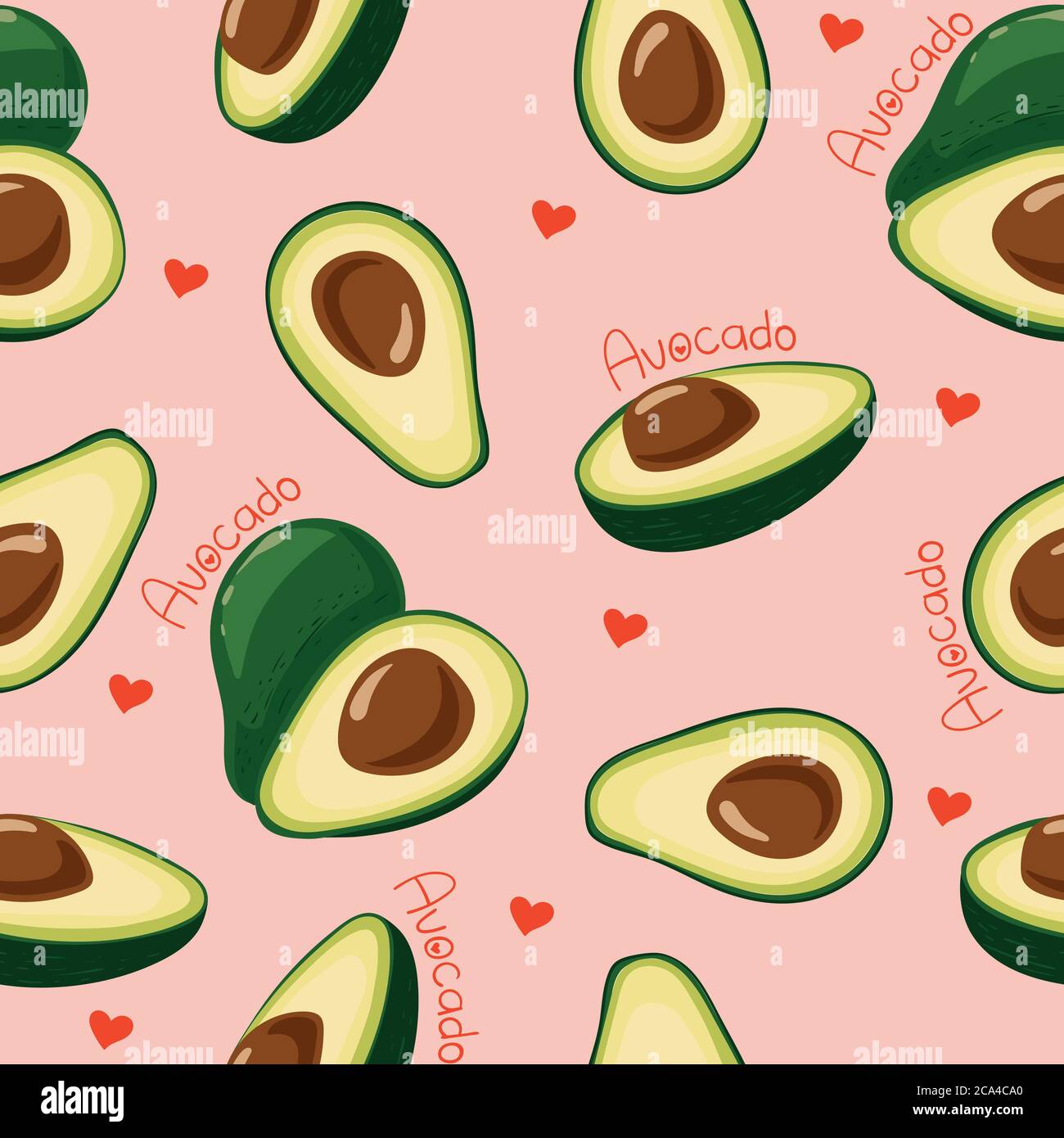Vector seamless pattern with avocado fruit on a pink background, with ...