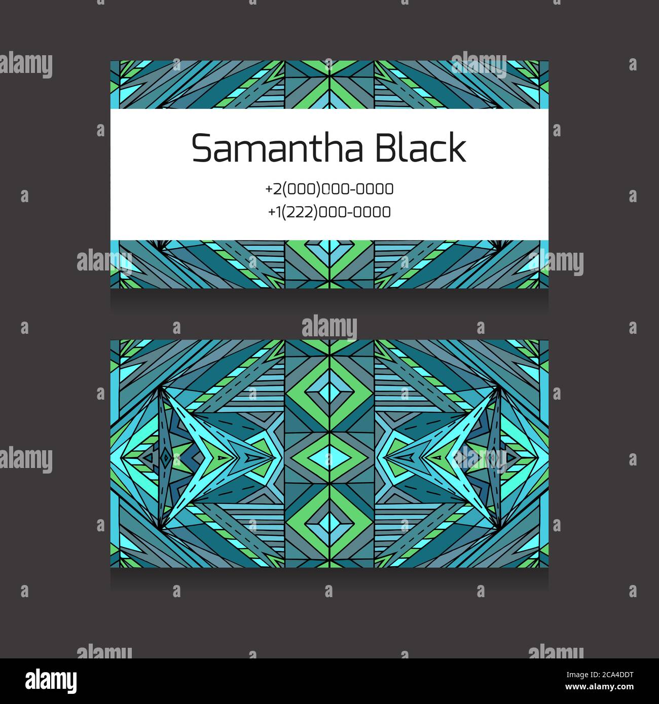 Template two-sided business card with ethno pattern for your design Stock Vector