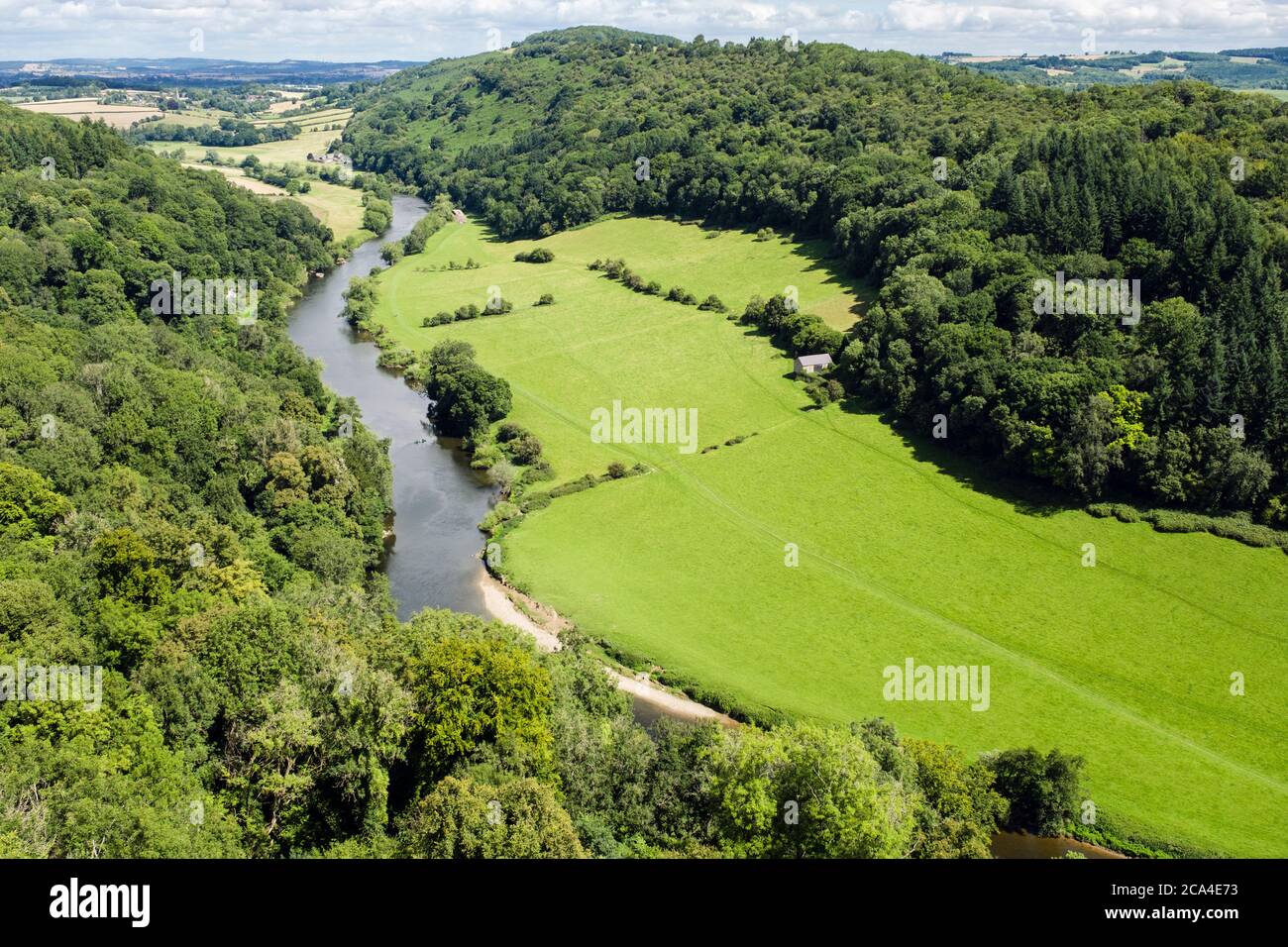 High view above River Wye in Upper Wye Gorge SSSI from Symonds Yat Rock, Forest of Dean, Gloucestershire Herefordshire border, England, UK, Britain Stock Photo