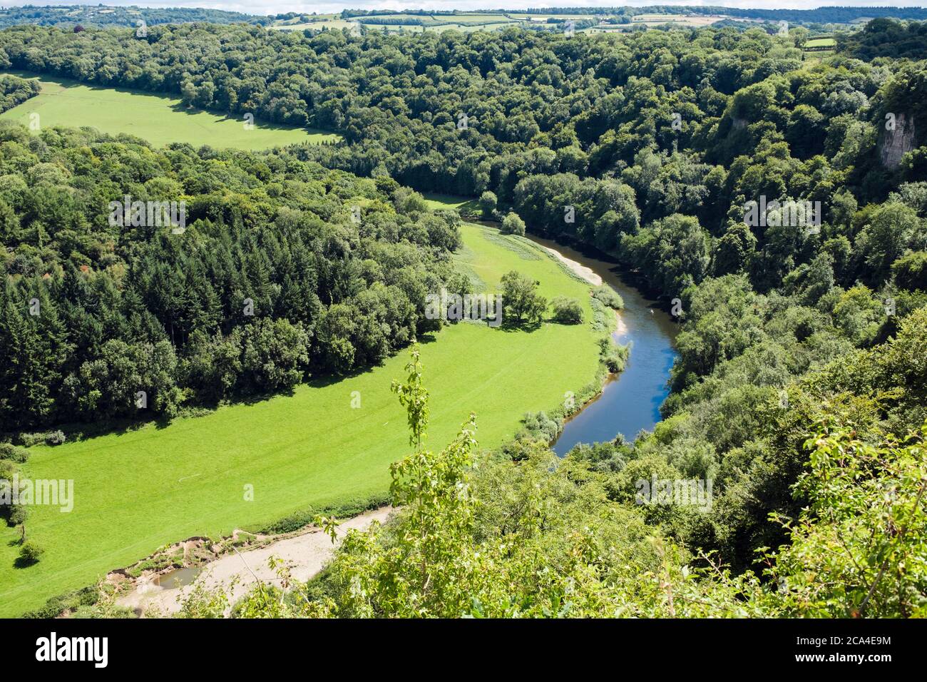 High view above River Wye in Upper Wye Gorge SSSI from Symonds Yat Rock, Forest of Dean, Gloucestershire Herefordshire border, England, UK, Britain Stock Photo