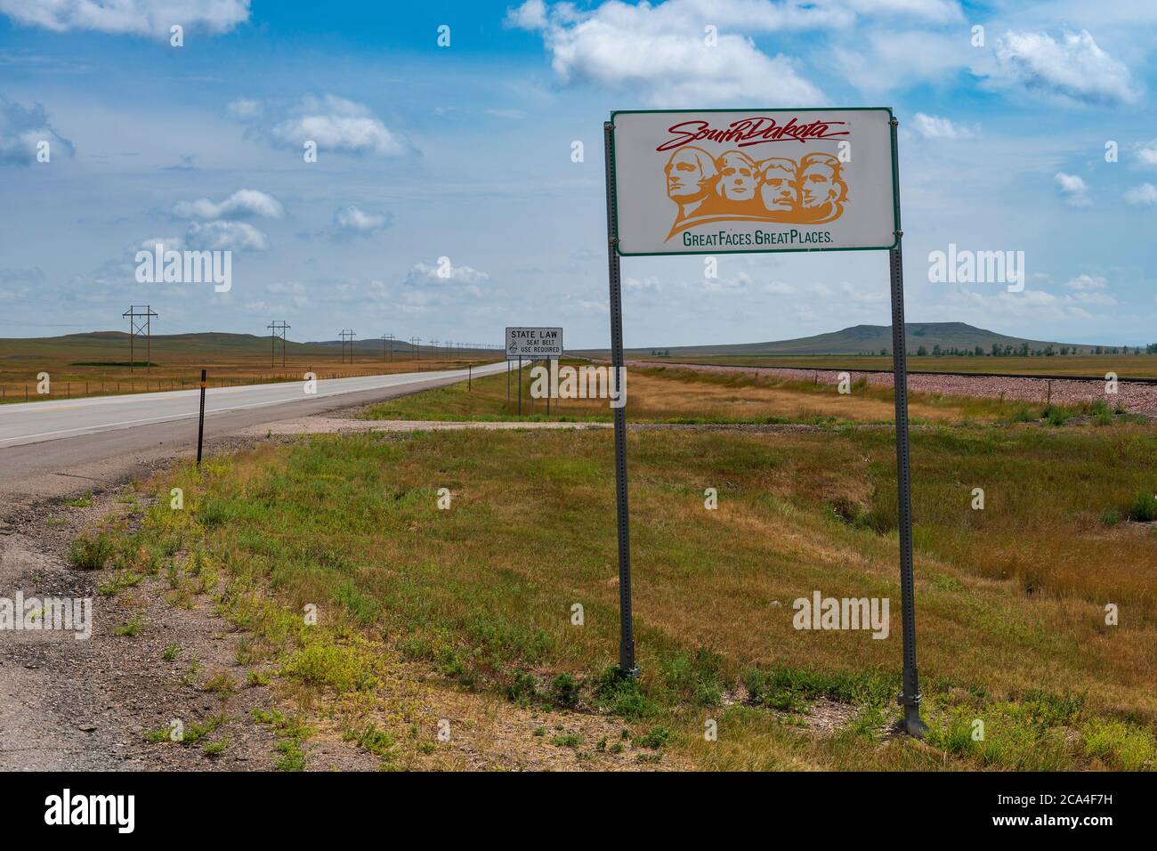 South Dakota, USA - July 28, 2020: A South Dakota State welcome sign along the US Highway 212 in the USA. Stock Photo