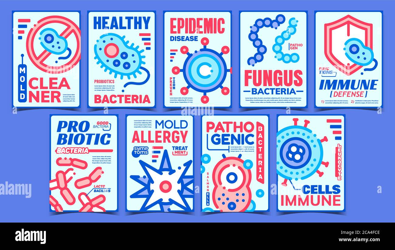 Pathogen Creative Advertising Posters Set Vector Stock Vector