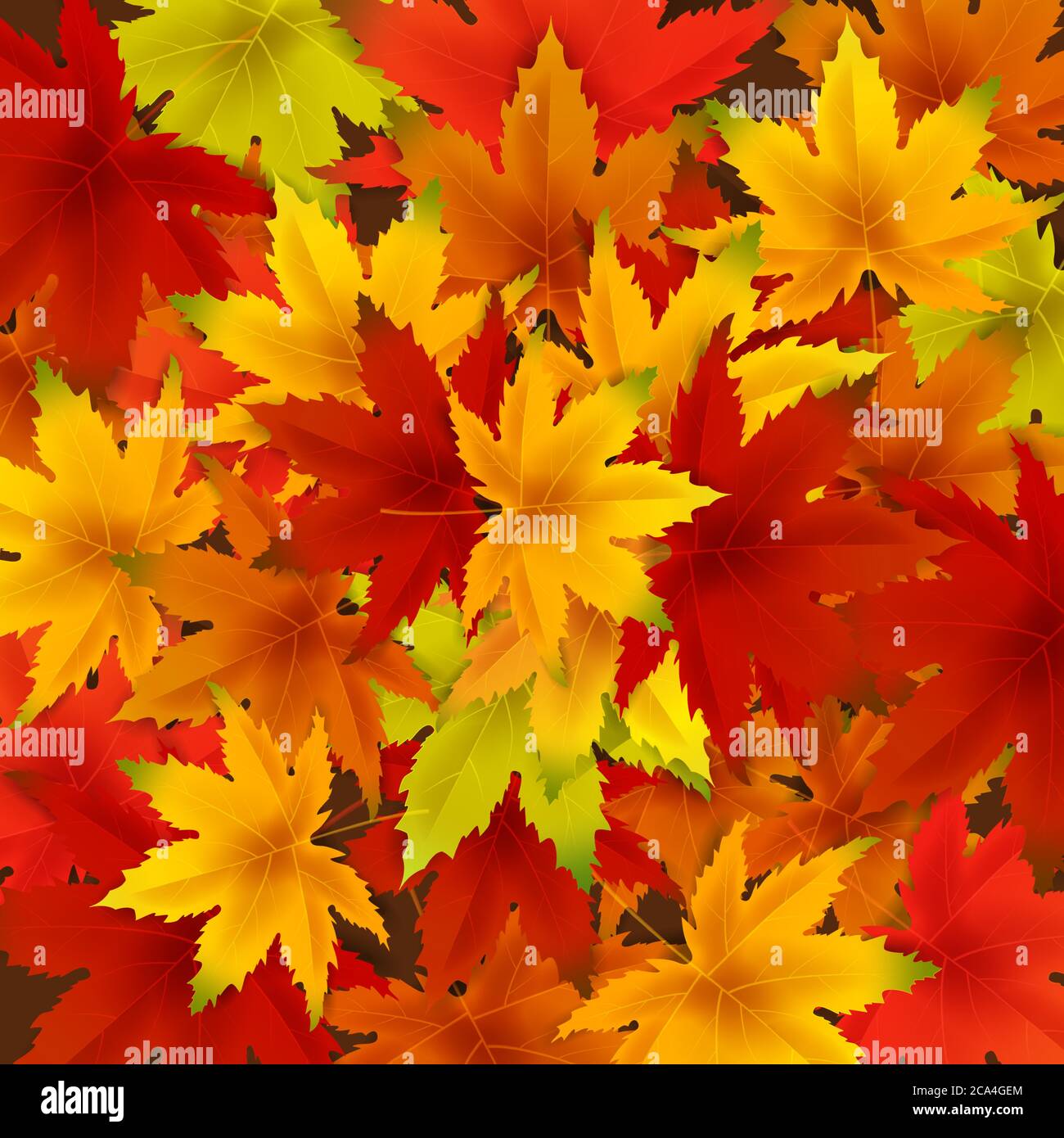 Autumn falling leaves background template with red, orange, brown and yellow maple leaves. Vector illustration poster, frame, web banner Stock Vector