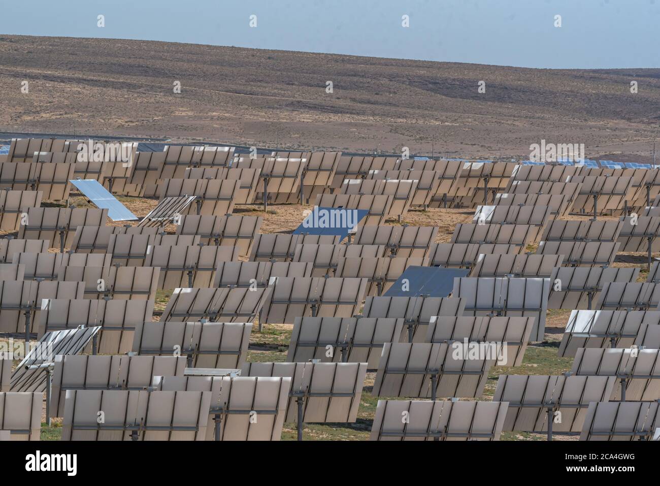 the mirror array at the Ashalim power station is a solar thermal power station in the Negev desert near the kibbutz of Ashalim, in Israel. The station Stock Photo