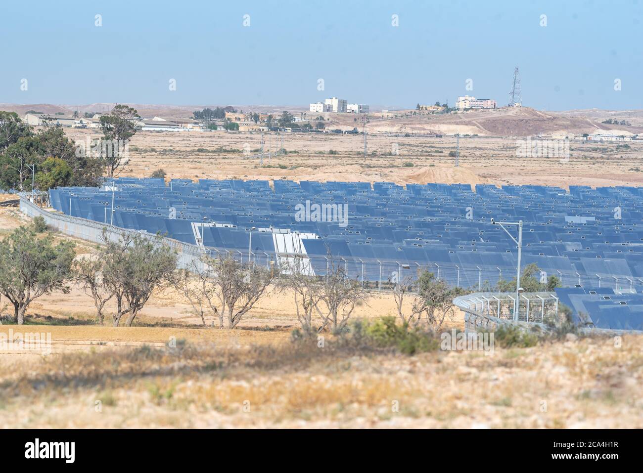 the mirror array at the Ashalim power station is a solar thermal power station in the Negev desert near the kibbutz of Ashalim, in Israel. The station Stock Photo