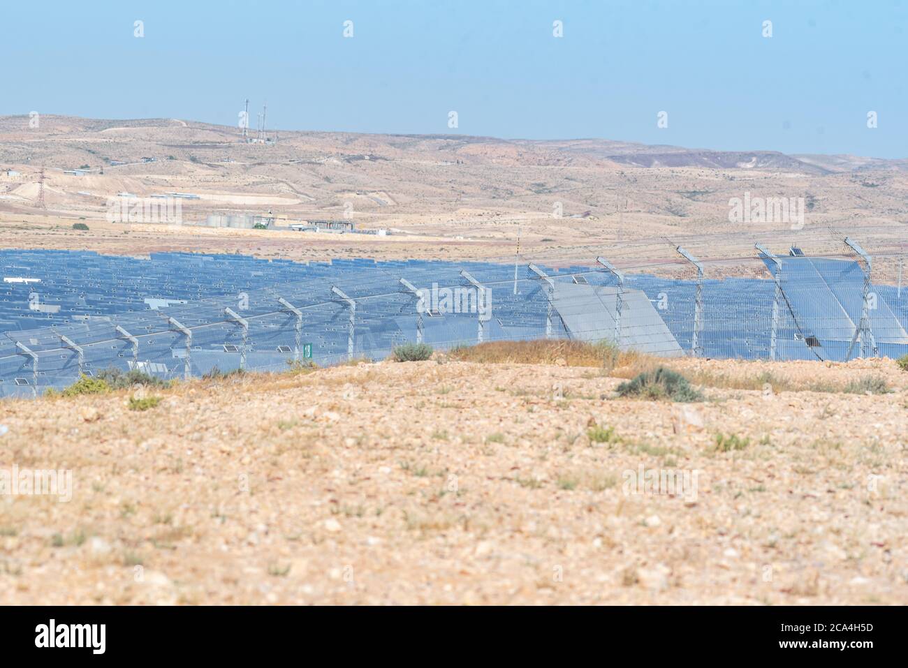 the mirror array at the Ashalim power station is a solar thermal power station in the Negev desert near the kibbutz of Ashalim, in Israel. The station Stock Photo