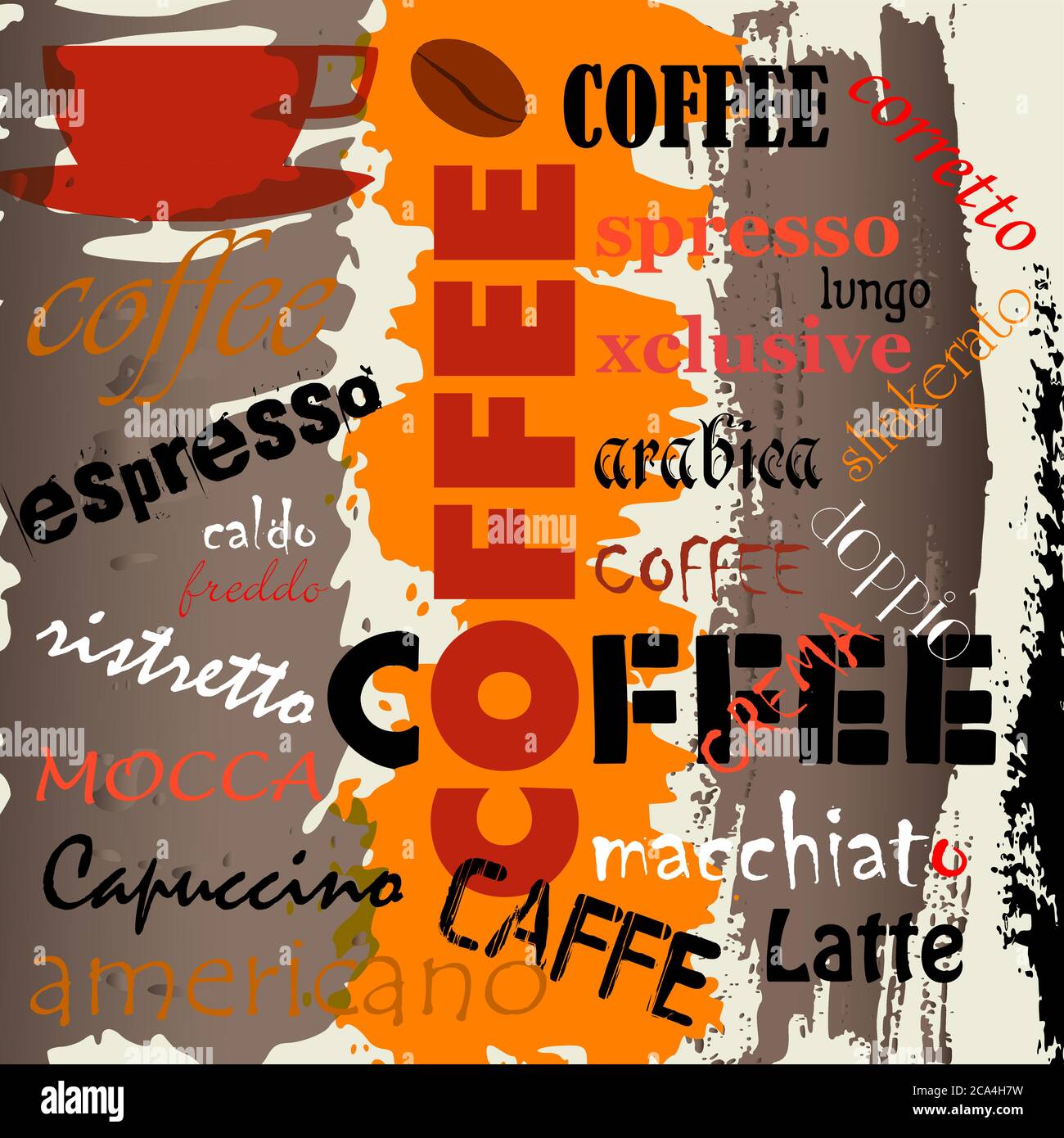 abstract coffee background, with word/letter, design template, grungy ...