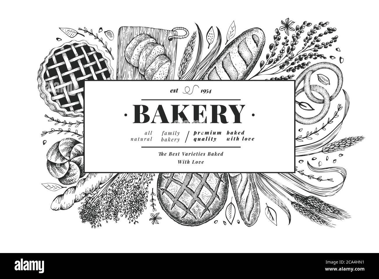 Bread and pastry banner. Vector bakery hand drawn illustration. Vintage ...