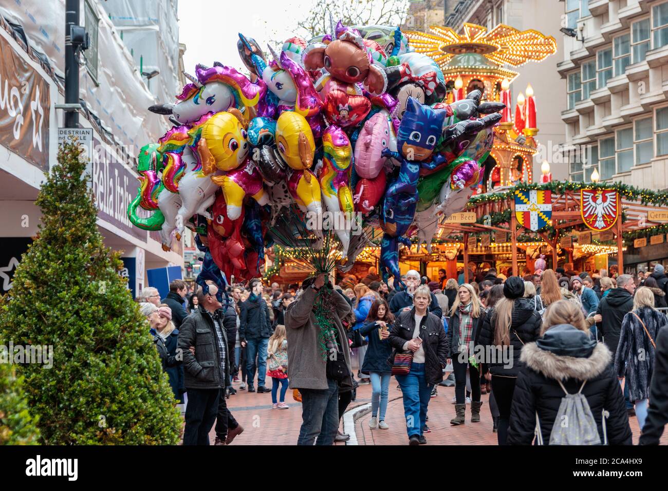 View of childrens helium balloons on sale in the street at Birmingham