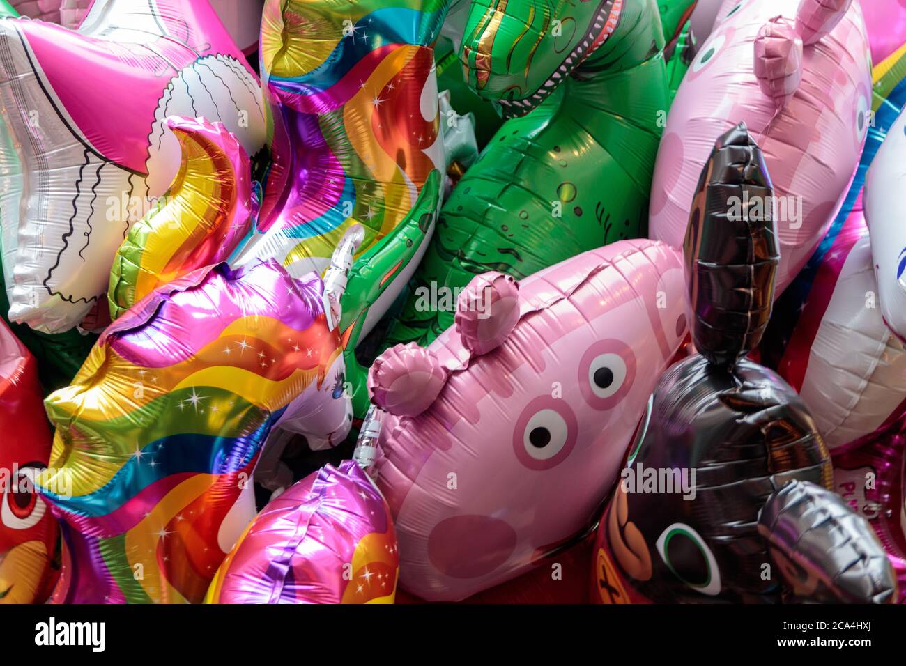 View of childrens helium balloons on sale in the street at Birmingham