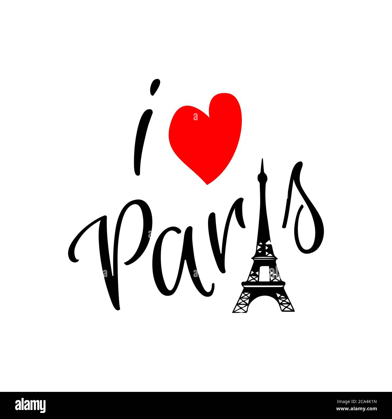 i love paris lettering with Eiffel Tower and love symbol isolated on white background Stock Vector