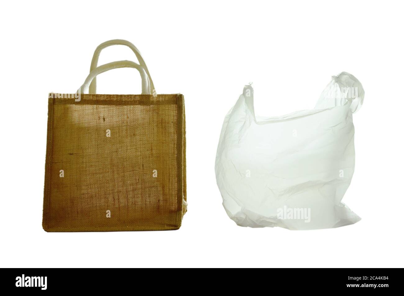 fabric and plastic bag optional for environment concern on white background Stock Photo