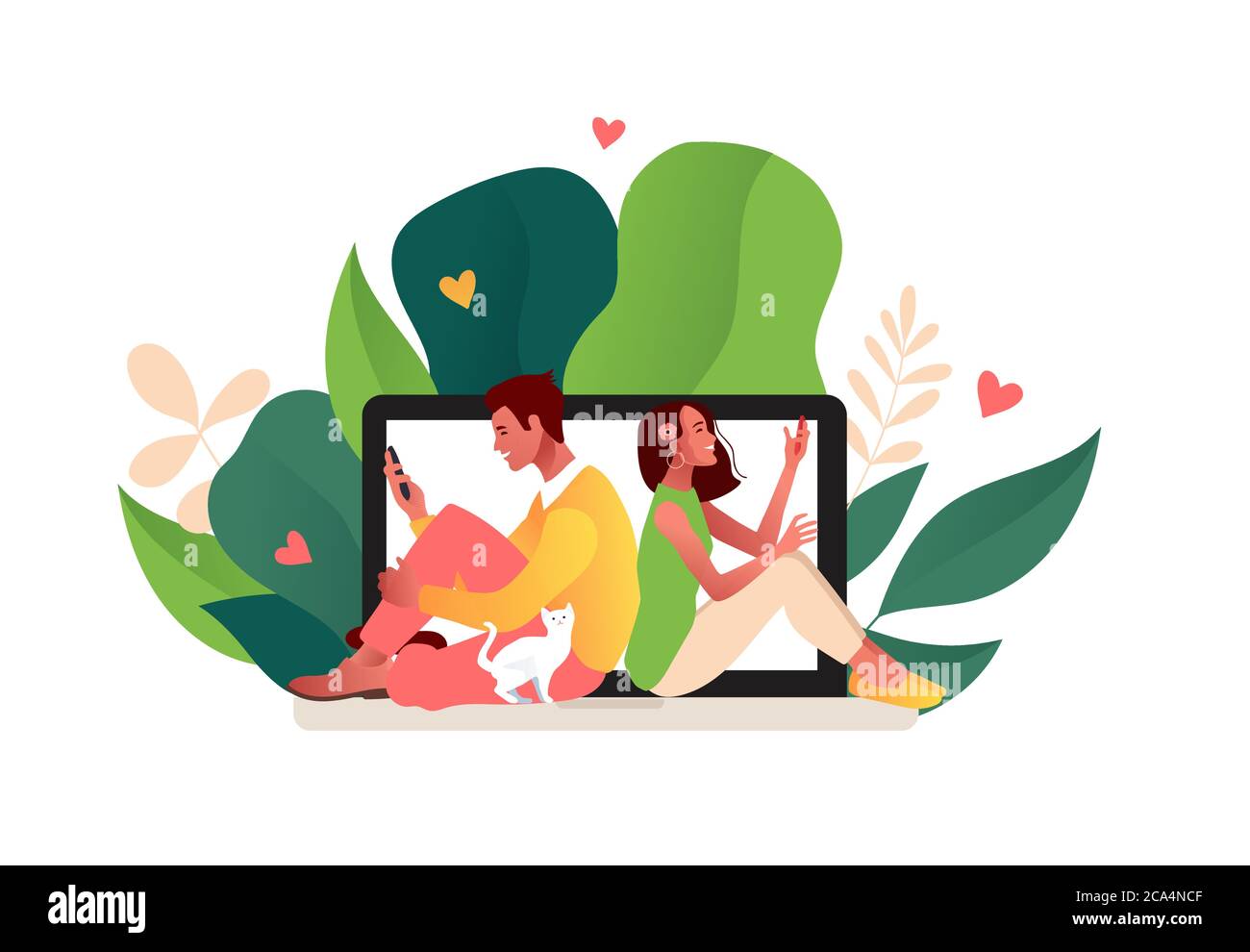 Virtual relationships and online dating and social networking concept. Stock Vector