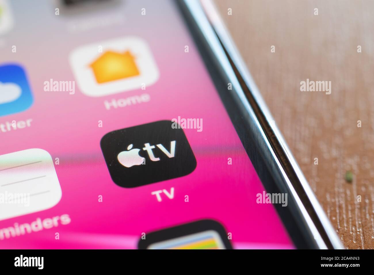 Moscow, Russia - 1 June 2020: Apple TV app logo icon macro close-up , Illustrative Editorial Stock Photo