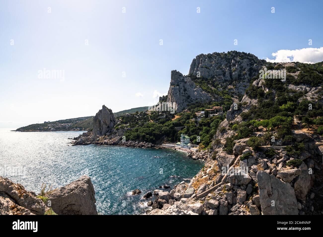 Landscape of a Koshka mountain with the Black Sea in Crimea Stock Photo