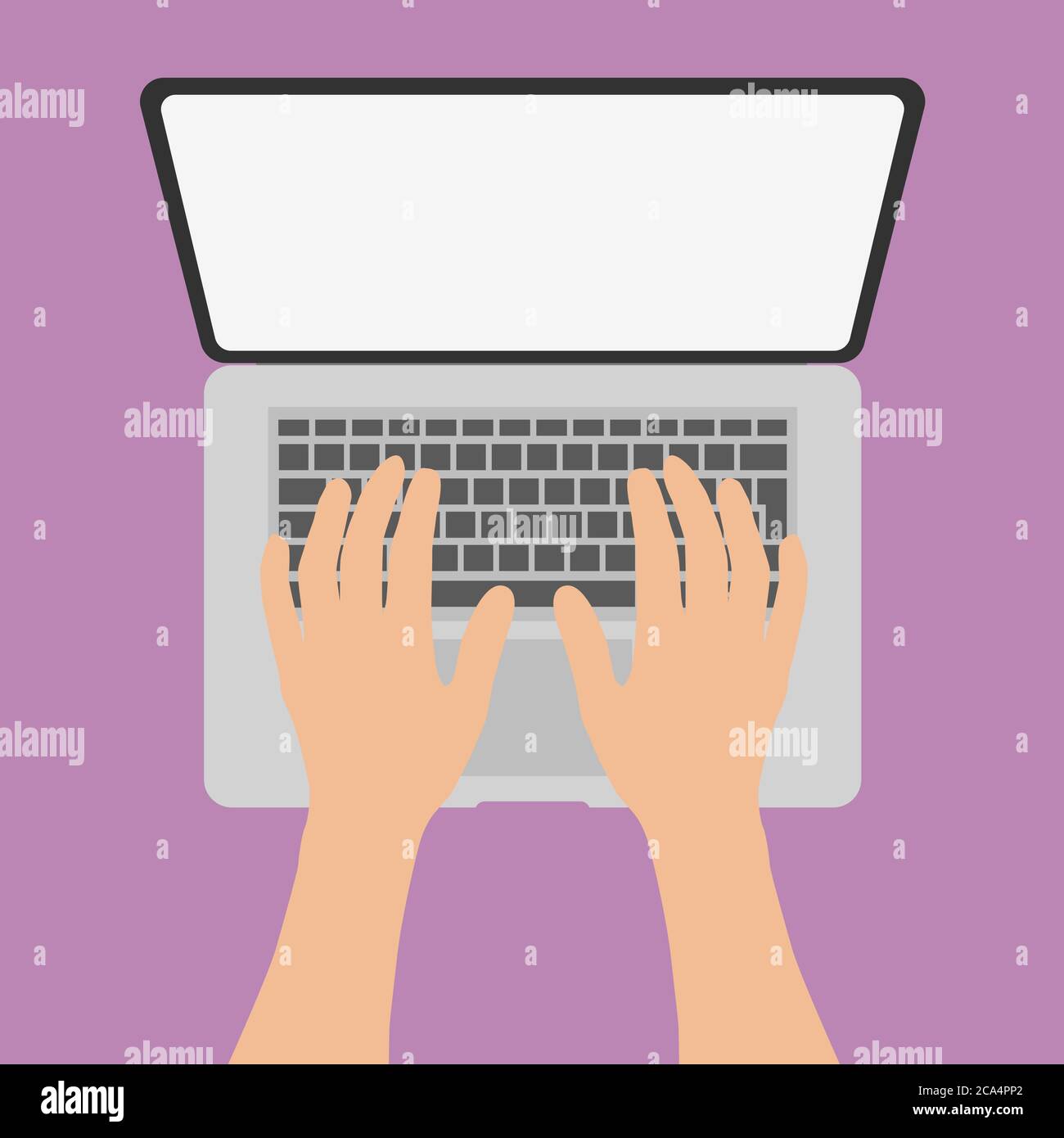 above view of person typing on laptop computer vector illustration Stock Vector