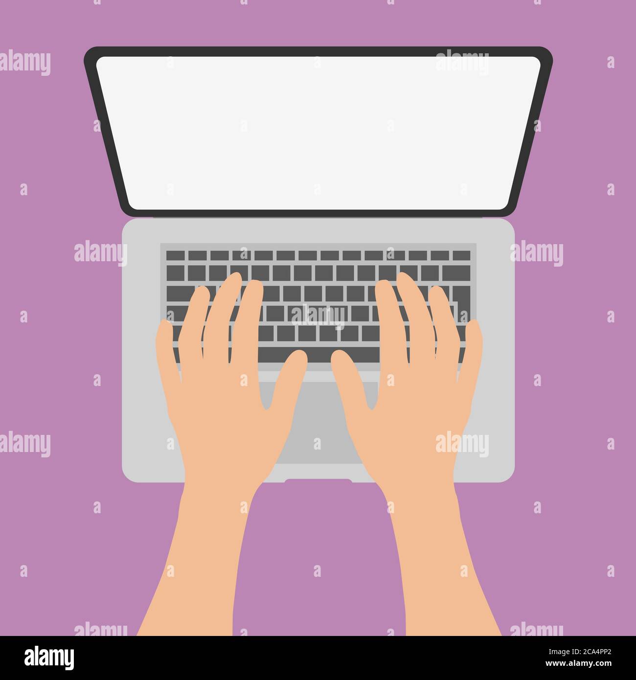 above view of person typing on laptop computer vector illustration Stock Vector