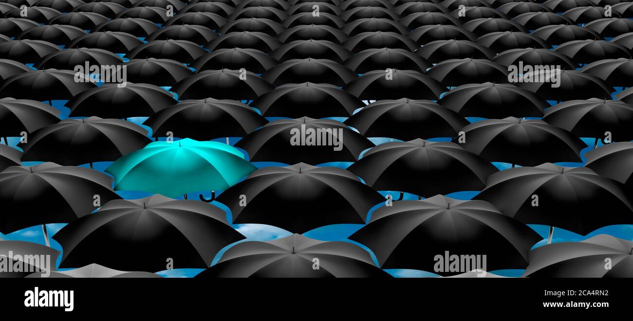 Infinite umbrellas with a blue one Stock Photo