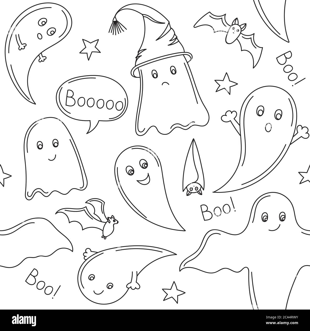 Funny and Cute Ghost Halloween Background Coloring Set Outline for Kids and  Adult Activity - MasterBundles