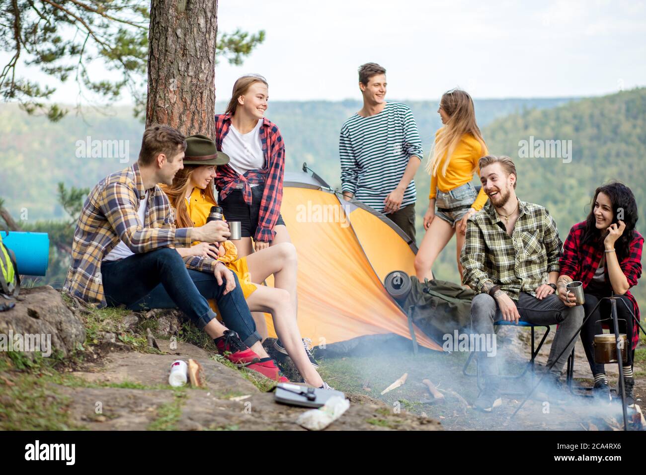 Company young happy tourists hi-res stock photography and images - Alamy