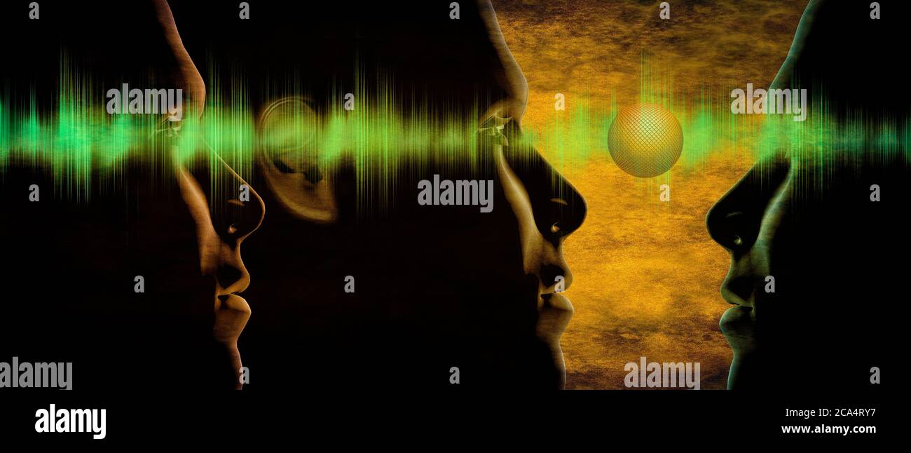 Human heads with sound waves Stock Photo