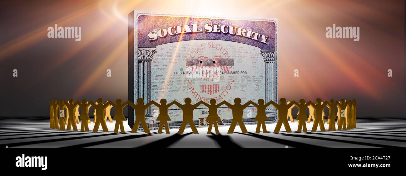 Circle of people around a social security card Stock Photo
