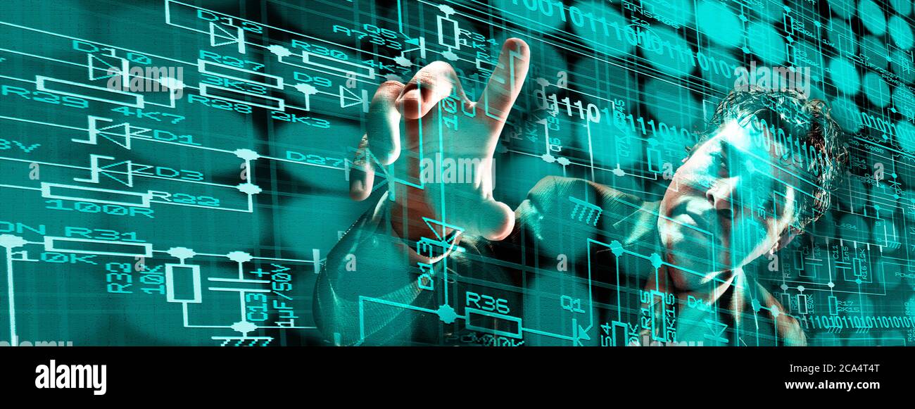 Businessman behind digital wall Stock Photo