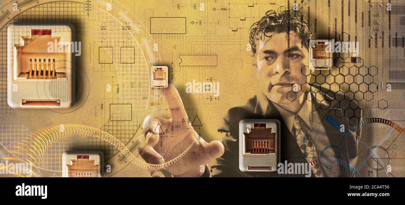 Businessman using touch screen Stock Photo