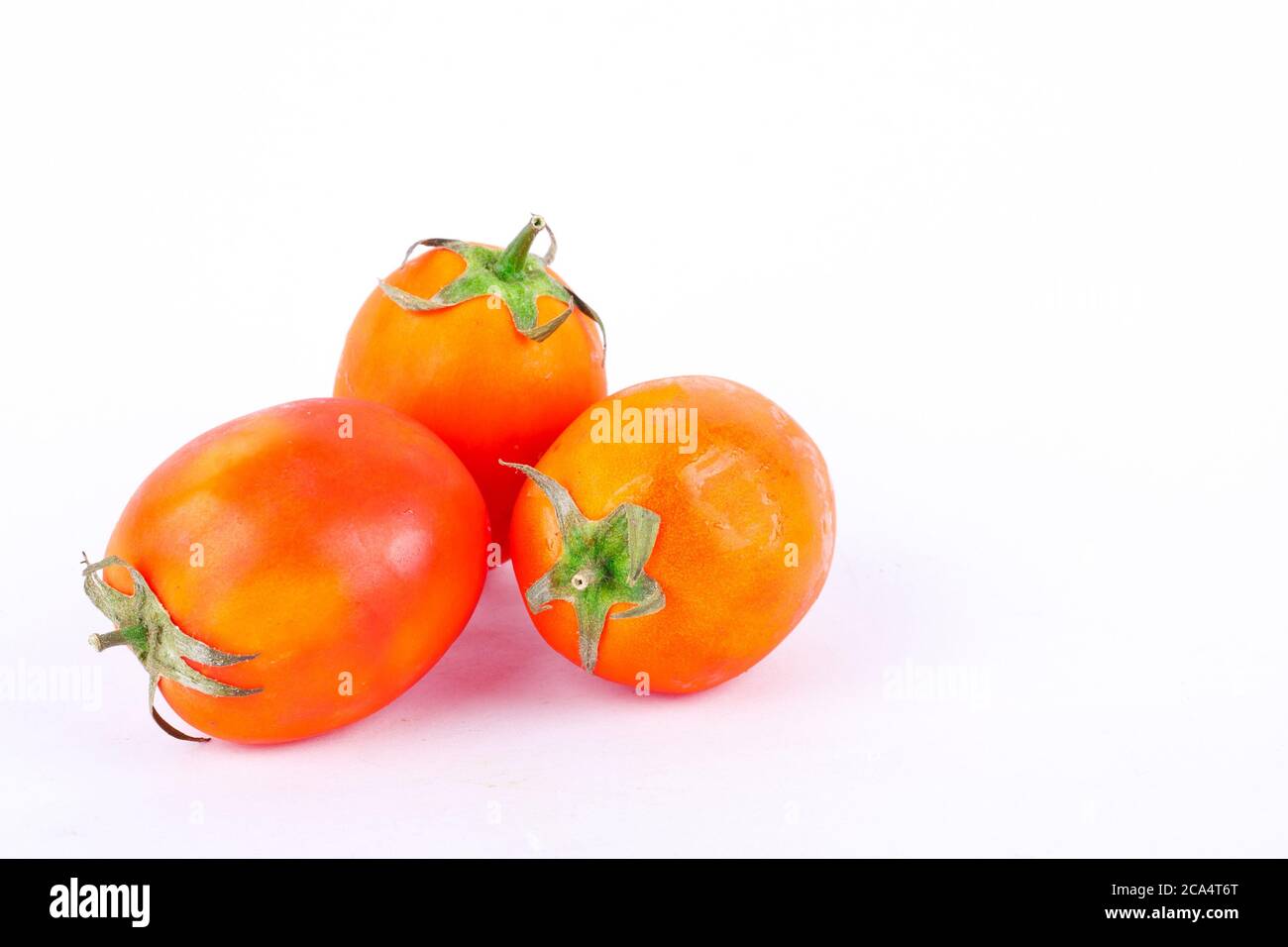 Red tomato is a vegetable that is a major component in making tomato sauce on the white background isolated Stock Photo