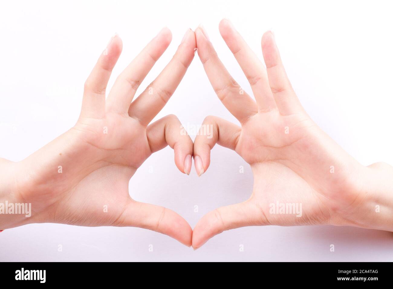 finger hand symbols isolated concept love heart shape framing composition on white background Stock Photo