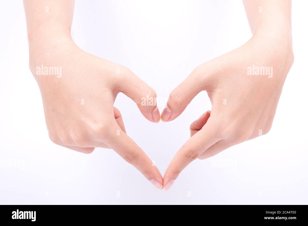 finger hand symbols isolated concept love heart shape framing and health care composition on white background Stock Photo