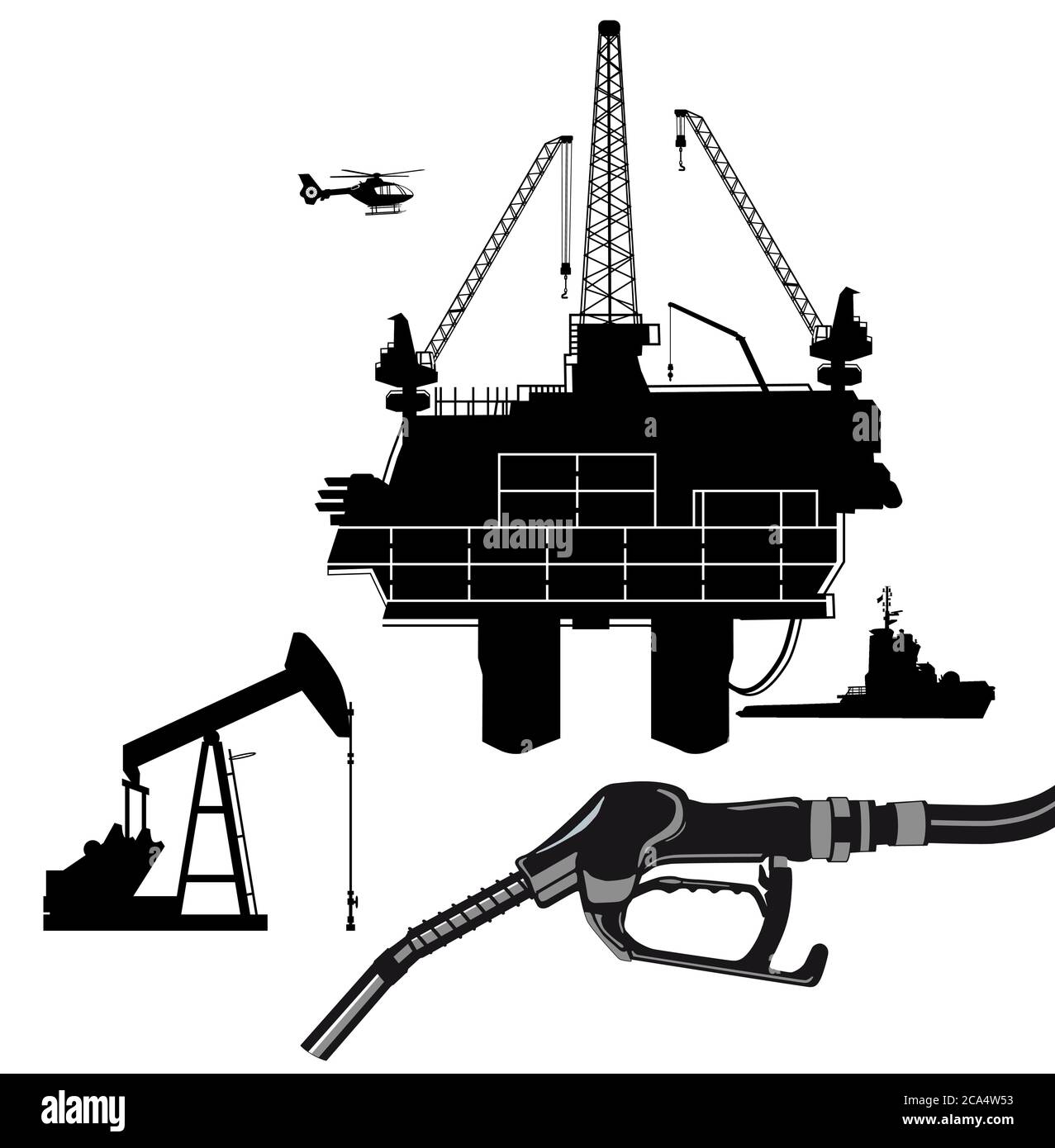 Oil production with oil rig and oil pump Stock Vector