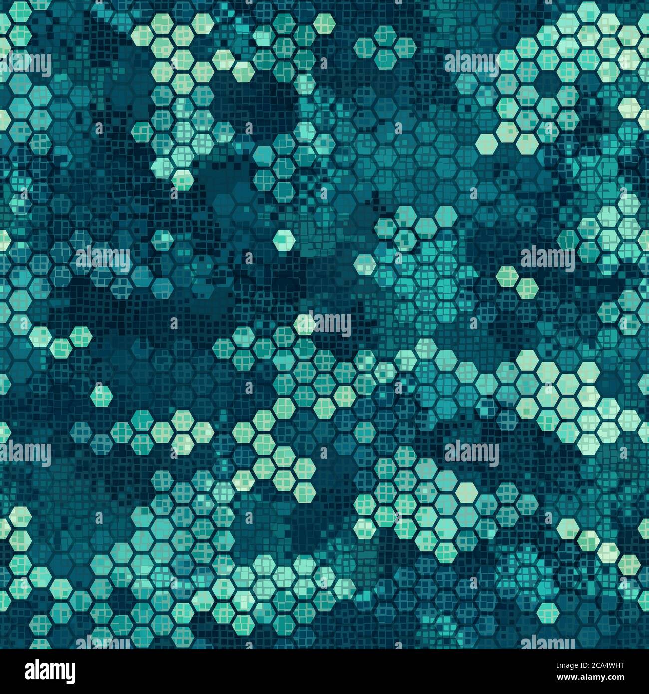 Camouflage seamless pattern with blue hexagonal endless geometric camo