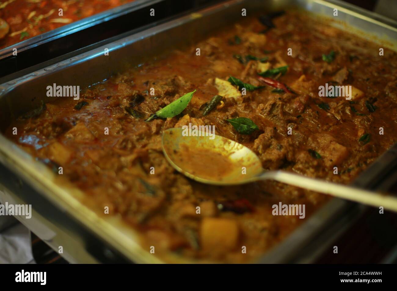 South Indian dish spicy beef fry Kerala, India. side dish ghee rice, appam, parotta, puttu