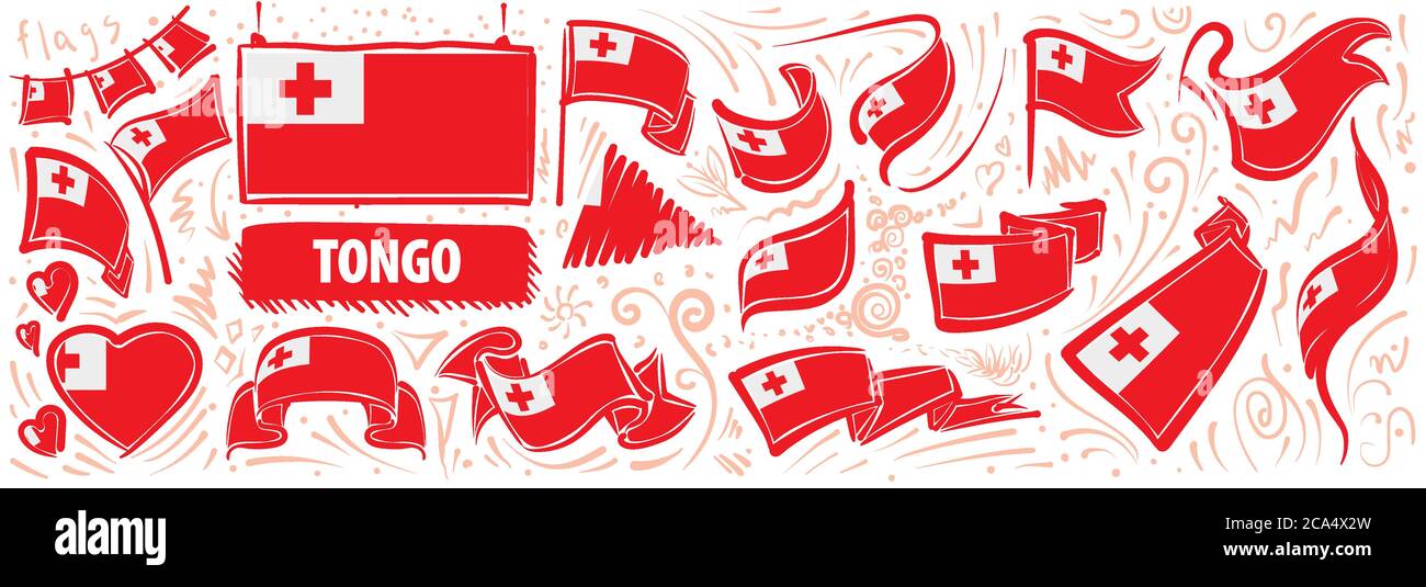 Vector set of the national flag of Tonga in various creative designs ...